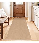 Easy Jute 2x5 Runner Rug: Non Slip Solid Color Low Pile Indoor Doormat - Machine Washable Entrywa...