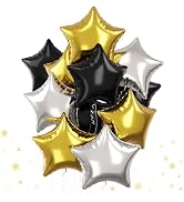 Black Gold Star Foil Balloons, 18 Inch 12Pcs Silver and Black Pentagram Aluminum Foil Balloon, Bl...