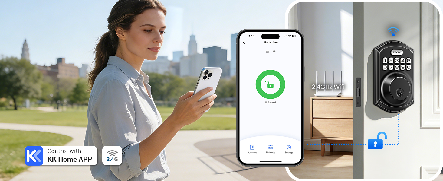Built in 2.4GHz WiFi for remote app unlocking, stable connection