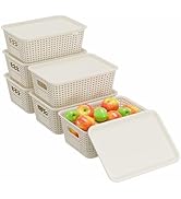 Resze 6-Pack Plastic Storage Bins with Lids, Stackable Organizer Baskets & Containers for Pantry,...