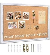 DOLLAR BOSS White Cork Board, 24" X 18" Rustic Framed Bulletin Board | Decorative Pin Board, Wall...