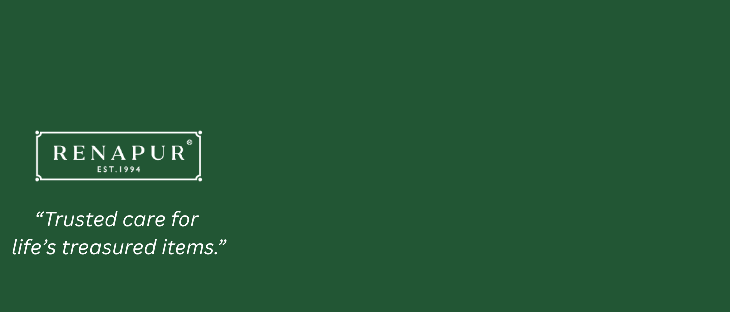 Text reads 'BENAPUR' and 'Trusted care for life's treasured items.' Green background with repeated branding elements.