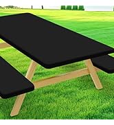 Moosfor Picnic Table Cover with Bench Covers, Elastic Fitted Spandex Tablecloths for 6 Foot Recta...