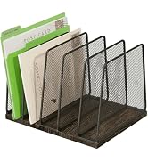 Becomrock 5-Section Vertical File Organizer for Desk, Sturdy Wood Base & Metal Mesh Desktop File ...