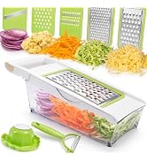 NACOLUS Cheese Grater with Container,5 In 1 Mandoline Slicer for Kitchen,Multi Purpose Vegetable ...