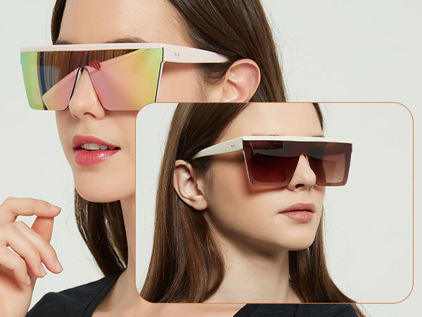 LYZOIT Square Oversized Sunglasses for Women Men Big Flat Top Fashion Shield Large UV Rimless Shades