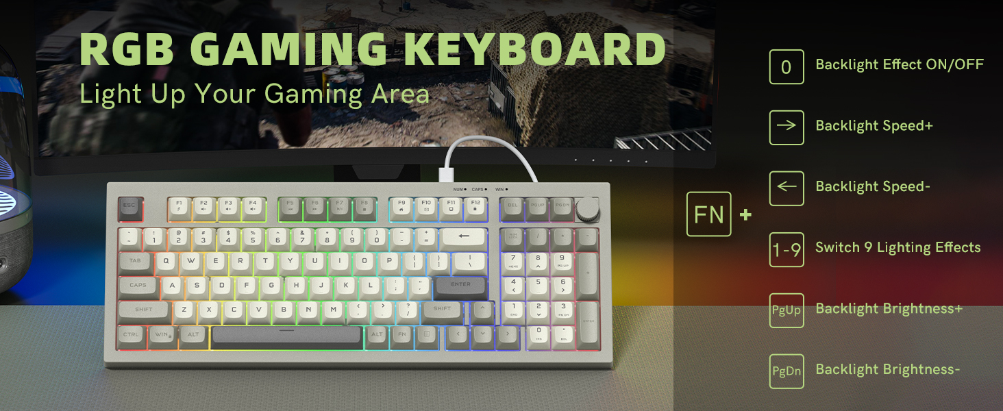Wired Gaming Keyboard Creamy Membrane with Rainbow RGB Backlight - Quiet,Volume Knob,Retro Keycap