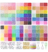 Funtopia 34000pcs+ 3mm Seed Beads for Jewelry Making, 5 Types 120 Colors Small Glass Beads for Br...