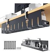 KEEGH Under Desk Cable Management Tray 32 in, Metal Cable Holder, Black | Open Frame Cable Racewa...