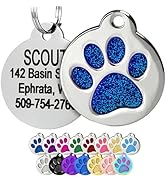GoTags Paw Print Round Stainless Steel Pet Tag for Dogs and Cats, Personalized with 4 Lines of Cu...