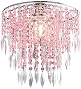SEEYUAN Pink Acrylic Chandelier Shade Modern Ceiling Light Shade Beaded Pendant Lampshade with Ac...