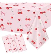 Homanu 3 Pack Cherry Birthday Decorations Tablecloths, Large Size 54 X 108 Inch Rectangle Cherry ...