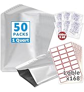 Cloudslucky Mylar Bags 1Quart 50PCS 10"X7" 10Mil Thick for Food Storage with Oxygen Absorbers&Lab...