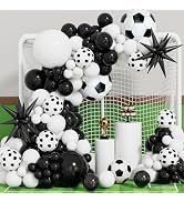 Haolongfa Soccer Balloon Garland Arch Kit, Soccer Birthday Party Decoration | Black and White Foo...