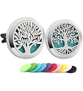 2Psc Car Aromatherapy Essential Oil Diffuser Locket Tree of Life Pattern Stainless Steel Car Air ...