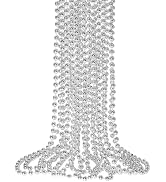 12Pcs Silver Mardi Gras Beads, 33" Silver Beads Necklaces, Christmas Beads Necklaces, Metallic Pa...