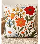 Kokaaee Embroidered Throw Pillow Covers 18x18 Inch - Summer Boho Decorative Pillow Cover with Zip...