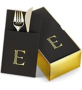 50-Pack Monogrammed Napkins Black With Pocket For Flatware, 16