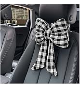 Figpade 2026 New Bow Car Neck Pillow,Stylish Car Headrest Pillow with Black & White Check for Car...