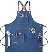 AFUN Work Aprons for Men with Large Pockets, Cotton Canvas Cross Back Heavy Duty Adjustable Tool ...