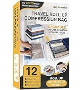 12 Travel Compression Bags Vacuum Packing, Roll Up Travel Space Saver Bags for Luggage, Cruise Sh...