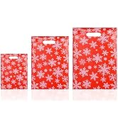 JWSCYSY 200Pack Christmas Snowflakes Plastic Gift Bags with Handles - 3 Sizes, Bulk for Holiday F...