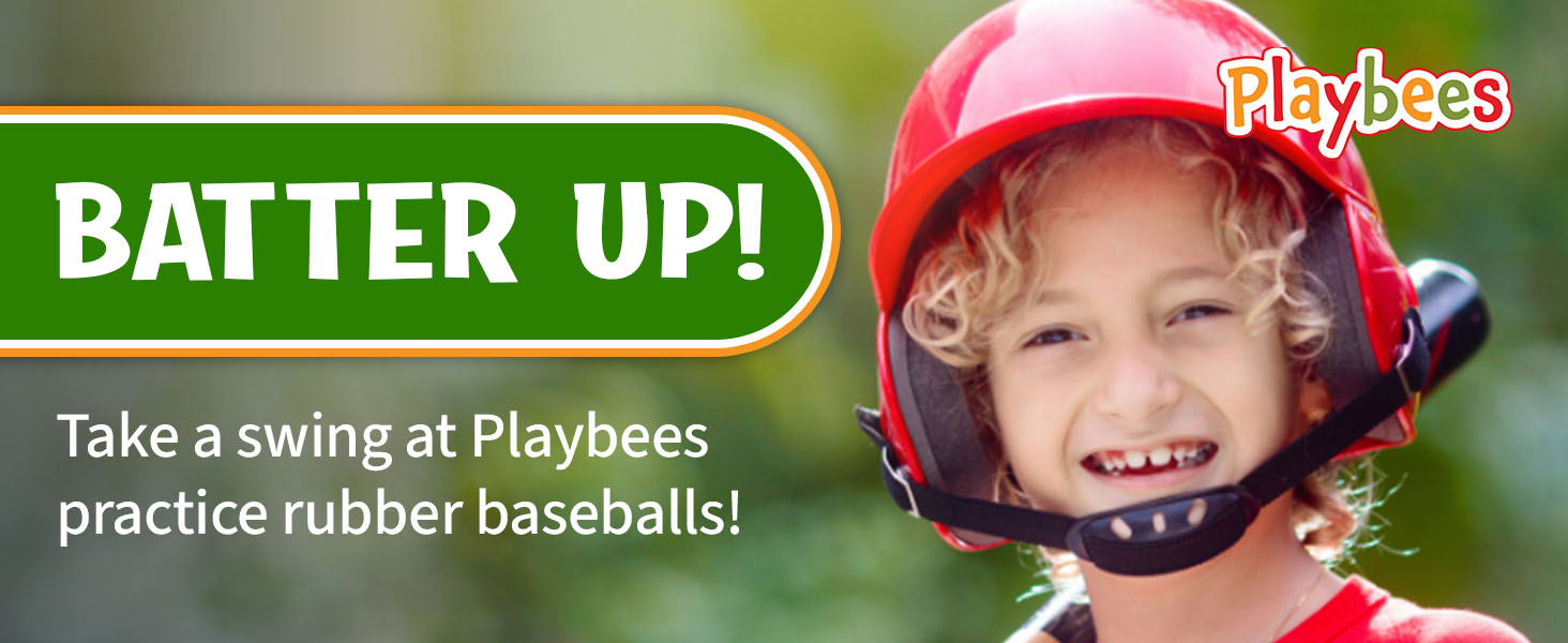 boy batter up swing practice rubber baseballs