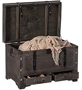 Vintiquewise Large Grey Storage Trunk Chest With Drawer Organizer and Handles for Easy Moving