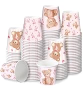 RUSPEPA 3 oz Bathroom Cups, Kids Disposable Paper Cups - 100 Pack Set Pink Bow and Bear Design Pr...
