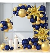 Navy Blue and Gold Balloons Arch Garland Kit, 5 10 12 18 inch Royal Blue Gold Balloons with Explo...