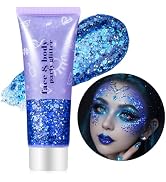 Go Ho Blue Face Body Glitter,Singer Concerts Blue Face Paint Glitter Makeup,Holographic Chunky Se...
