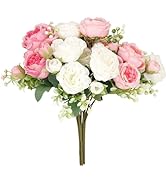 FADACHY Peonies Artificial Flowers,Pink White Fake Flowers Bouquets, 20 Heads Faux Peony Flowers ...