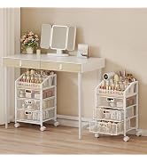 HapiRm Rolling Makeup Organizer Cart- Under Desk Vanity Storage Sliding Mesh Drawer, Floor Nail C...