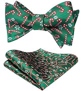 HISDERN Christmas Bow Ties for Men Xmas Self-tied Bowties and Pocket Square Set Festival Woven Bo...