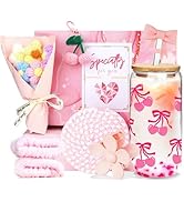 Coquette Bow Cups Cherries Cute Glass Cups, 18OZ Bow Tumbler Glass Cups with Lids and Straws, Cut...