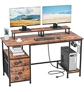 Furologee Computer Desk with Drawer and Power Outlets, 47