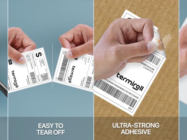 Termiroll Labels are CRYSTAL CLEAR PRINT QUALITY, ultra-strong adhesive, easy to PEAL and tear off