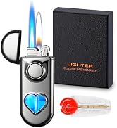 Torch Dual Flame Lighter with 6 Flint Stones, Windproof with Gas Window, Adjustable Soft & Jet Fl...