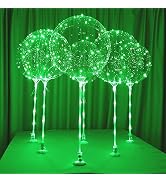 Lightsfever Green LED Balloons 6pc Light up Balloon with sticks and stands and batteries, for tab...