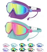 YLKJSWIM Kids Swim Goggles with Nose Cover for 3-15, 2 Pack Anti Fog/UV Swimming Goggles Mask for...