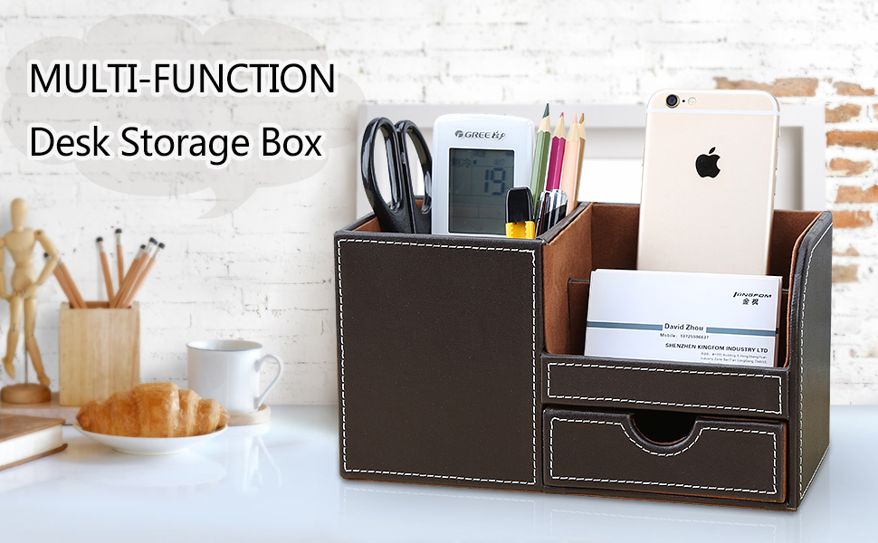 KINGFOM Pen Pencil Holder Desk Organizer with a Small Drawer