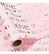 RUSPEPA Wedding Wrapping Paper Roll, Mini Roll, 17 Inches x 16.5 Feet, Pink Rose Gold Foil Ring D...