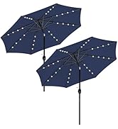 HealSmart 9' Solar Umbrella 32 LED Lighted Patio Umbrella with Push Button Tilt/Crank, Outdoor Ta...