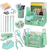 17 in 1 Green Desk Organizers and Accessories Set, 3 Office Desk Supplies Storage Organization, 4...