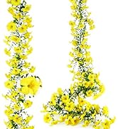 HIAGROW 2Pcs 6Ft Eucalyptus Garland with Yellow Petunias Flowers,Spring Fake Flowers Greenery Gar...