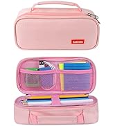 Portable Pink Pencil Case Organizer - Large Capacity Pencil Pouch for Adults, Teens, and Students...