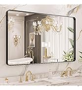 LOAAO 40X36 Inch Black Metal Framed Bathroom Mirror for Wall, Matte Black Bathroom Vanity Mirror ...