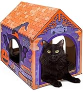 LiBa Cardboard Holiday Cat House with Scratch Pad and Catnip, Cat Bed for Indoor Cats, Cat Scratc...