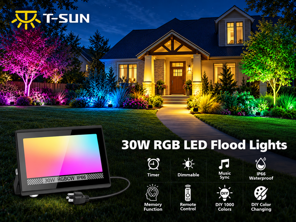 T-SUN 30W RGBCW LED Flood Lights Bluetooh and Remote
