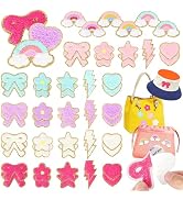 NICEVINYL Self-Adhesive Chenille Patches for Bag: 56PCS Classic-Color Patch | Flower Star Heart C...